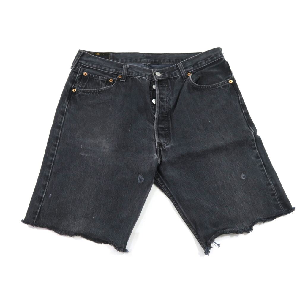 Levis 501 Jean Shorts Button Fly Cut-Off Black Made in USA Sz 36x36 Meas 34x10